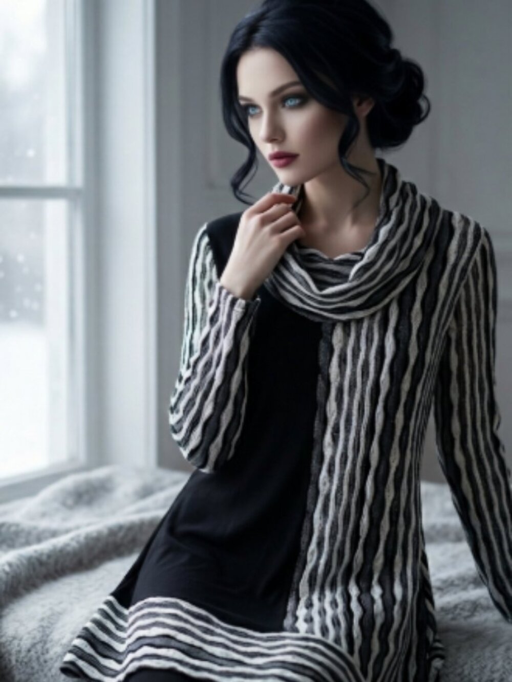TanJay Asymmetrical Striped Cowl Neck Tunic Top Medium